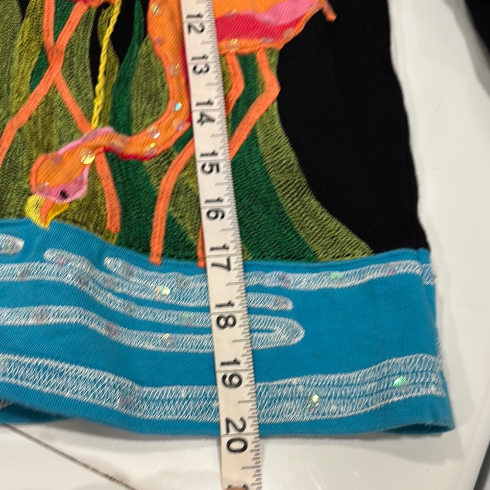Parsley & Sage Black Cardigan Top with Sequin, Appliqué, Embroidered Flamingos - Picture 9 of 9